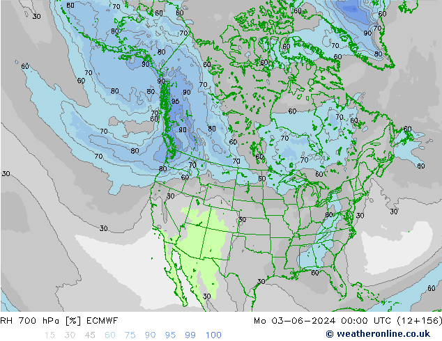 RH 700 hPa ECMWF Po 03.06.2024 00 UTC