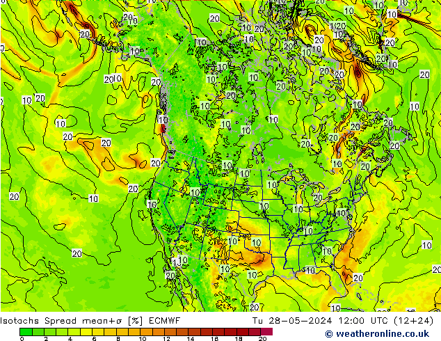 Isotachs Spread ECMWF вт 28.05.2024 12 UTC