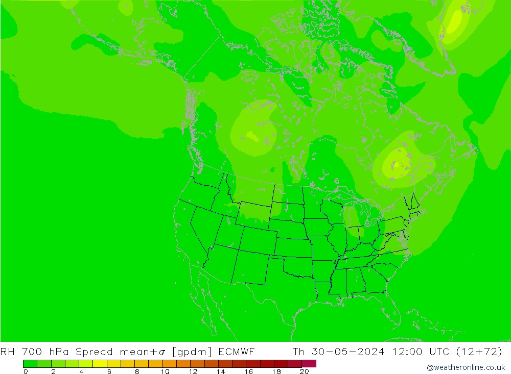 700 hPa Nispi Nem Spread ECMWF Per 30.05.2024 12 UTC