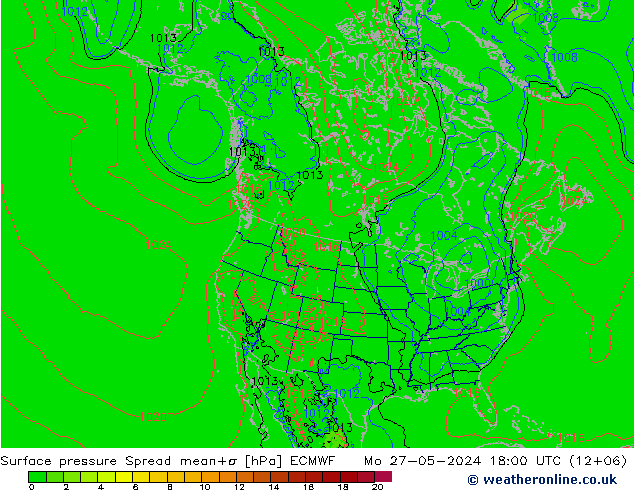 Presión superficial Spread ECMWF lun 27.05.2024 18 UTC