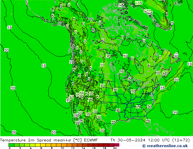 Temperaturkarte Spread ECMWF Do 30.05.2024 12 UTC