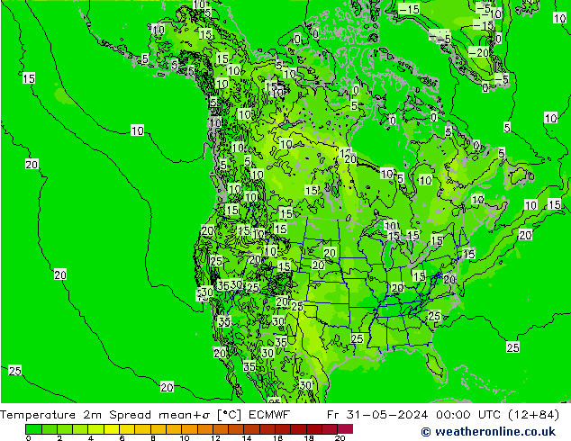 Sıcaklık Haritası 2m Spread ECMWF Cu 31.05.2024 00 UTC