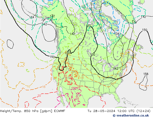 Height/Temp. 850 hPa ECMWF Tu 28.05.2024 12 UTC