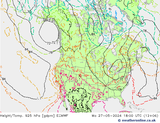 Height/Temp. 925 hPa ECMWF Mo 27.05.2024 18 UTC