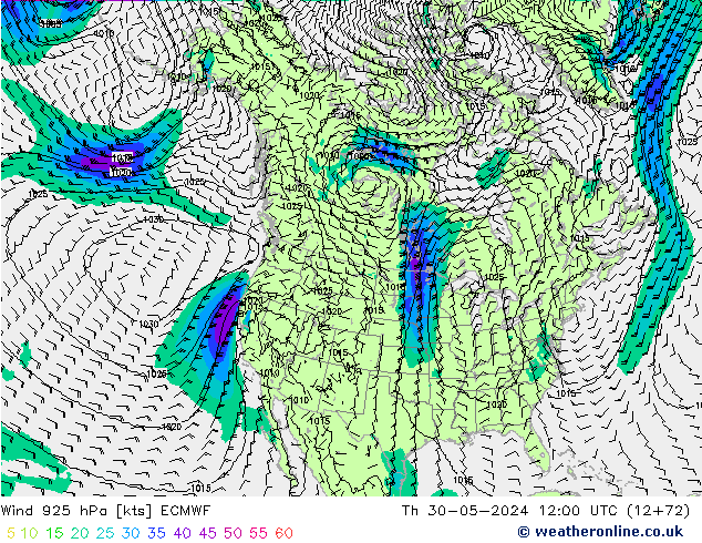 Wind 925 hPa ECMWF Do 30.05.2024 12 UTC