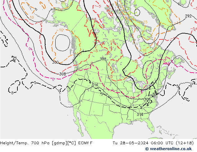 Height/Temp. 700 hPa ECMWF Út 28.05.2024 06 UTC