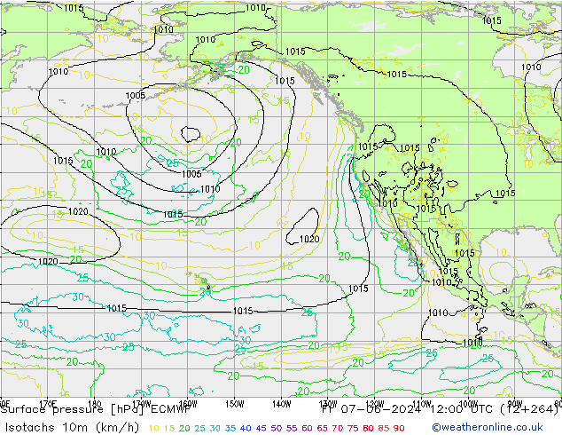 Eşrüzgar Hızları (km/sa) ECMWF Cu 07.06.2024 12 UTC