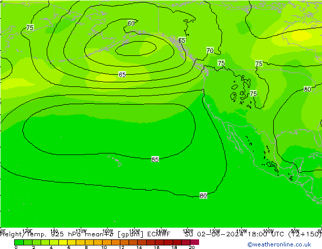 Yükseklik/Sıc. 925 hPa ECMWF Paz 02.06.2024 18 UTC