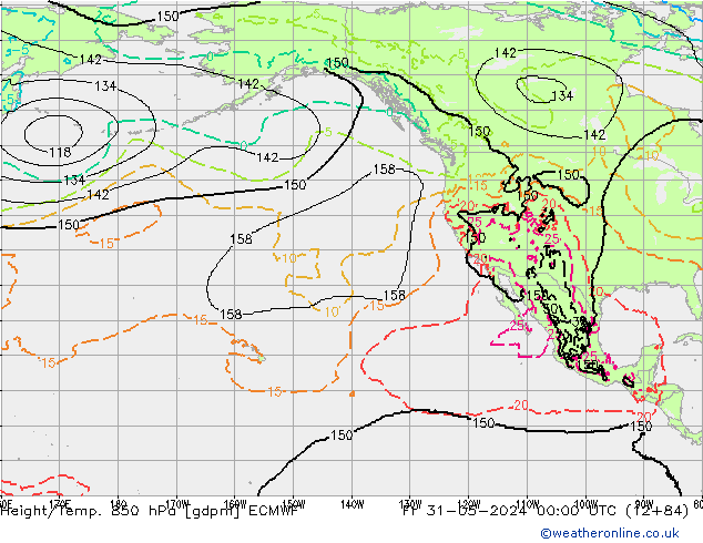 Géop./Temp. 850 hPa ECMWF ven 31.05.2024 00 UTC