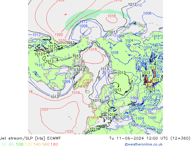 Jet Akımları/SLP ECMWF Sa 11.06.2024 12 UTC