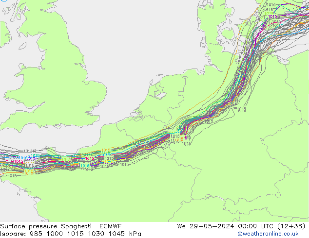 Bodendruck Spaghetti ECMWF Mi 29.05.2024 00 UTC