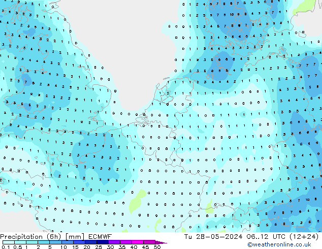 Precipitação (6h) ECMWF Ter 28.05.2024 12 UTC