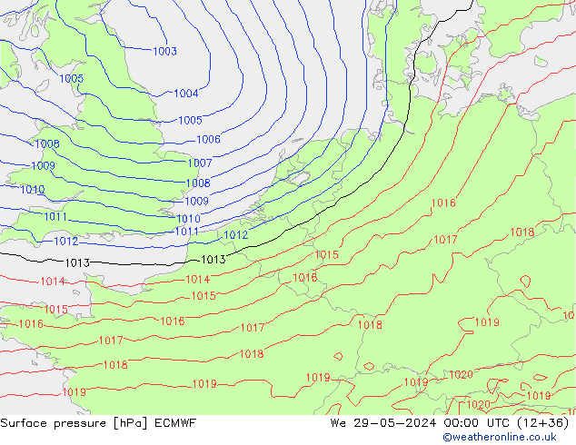 Surface pressure ECMWF We 29.05.2024 00 UTC