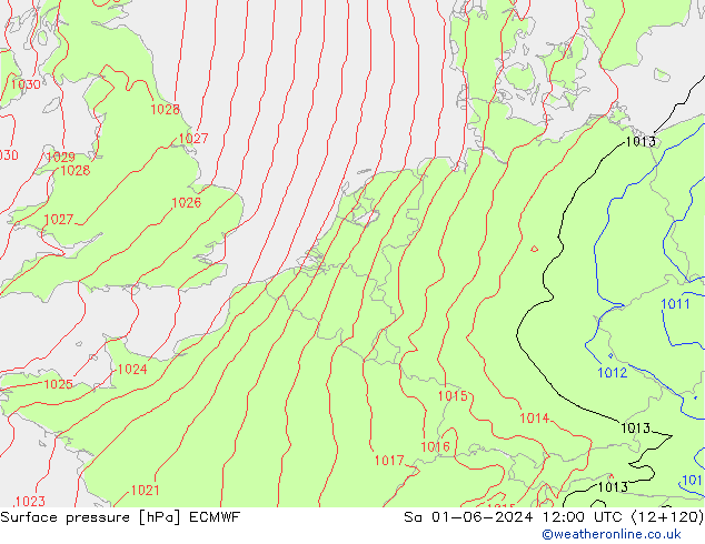 Bodendruck ECMWF Sa 01.06.2024 12 UTC