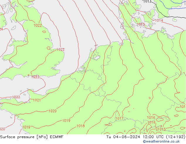 Atmosférický tlak ECMWF Út 04.06.2024 12 UTC