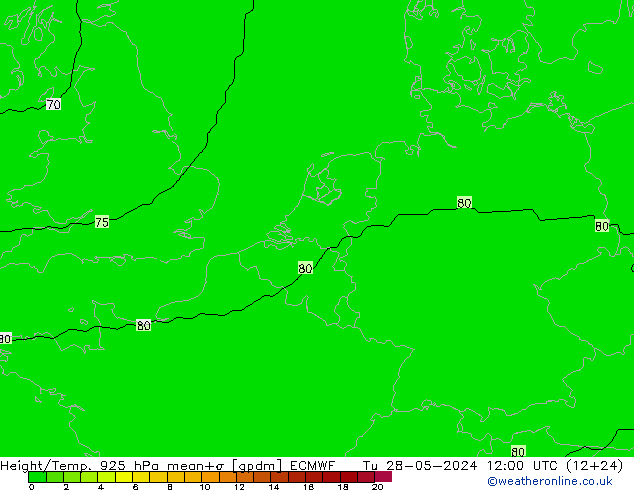 Height/Temp. 925 hPa ECMWF Di 28.05.2024 12 UTC