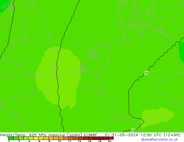 Height/Temp. 925 hPa ECMWF Pá 31.05.2024 12 UTC