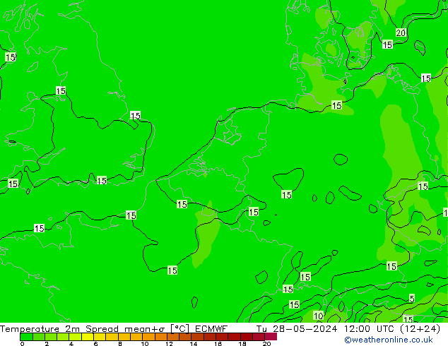 Temperatura 2m Spread ECMWF Ter 28.05.2024 12 UTC