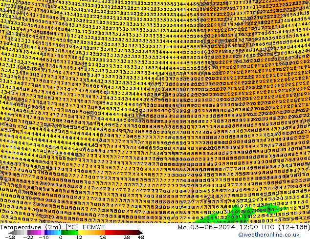 Temperature (2m) ECMWF Mo 03.06.2024 12 UTC