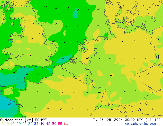 Surface wind ECMWF Út 28.05.2024 00 UTC