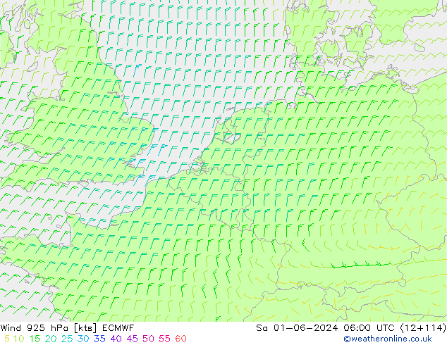 Wind 925 hPa ECMWF Sa 01.06.2024 06 UTC