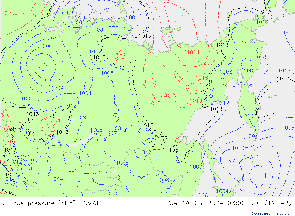 ciśnienie ECMWF śro. 29.05.2024 06 UTC