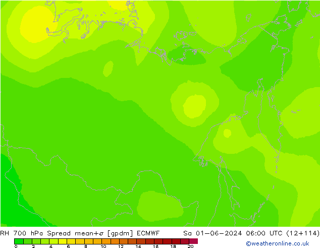 RH 700 hPa Spread ECMWF Sáb 01.06.2024 06 UTC