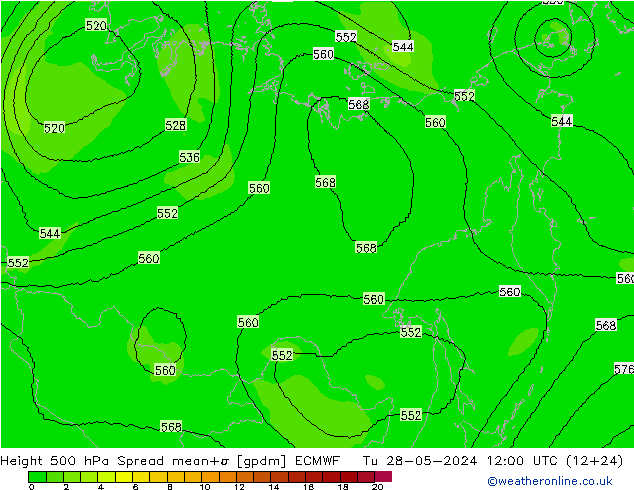 Height 500 hPa Spread ECMWF Ter 28.05.2024 12 UTC