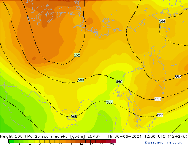 Géop. 500 hPa Spread ECMWF jeu 06.06.2024 12 UTC