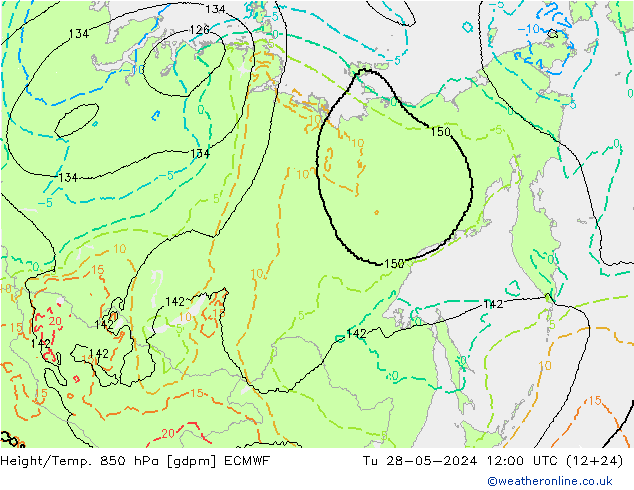 Height/Temp. 850 hPa ECMWF Út 28.05.2024 12 UTC