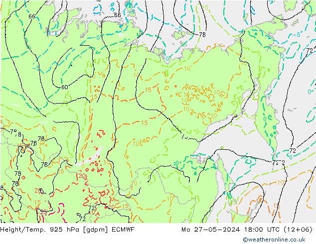 Height/Temp. 925 hPa ECMWF lun 27.05.2024 18 UTC