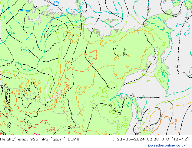 Height/Temp. 925 hPa ECMWF Tu 28.05.2024 00 UTC