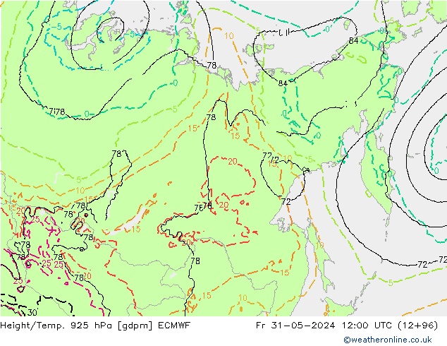 Yükseklik/Sıc. 925 hPa ECMWF Cu 31.05.2024 12 UTC