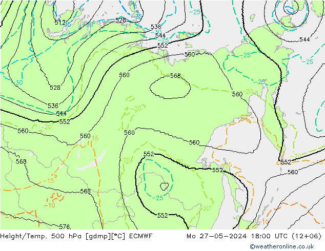 Géop./Temp. 500 hPa ECMWF lun 27.05.2024 18 UTC