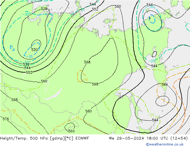 Geop./Temp. 500 hPa ECMWF mié 29.05.2024 18 UTC