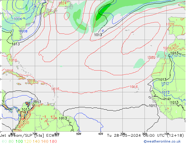 Jet stream/SLP ECMWF Tu 28.05.2024 06 UTC