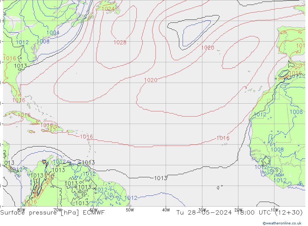 Presión superficial ECMWF mar 28.05.2024 18 UTC