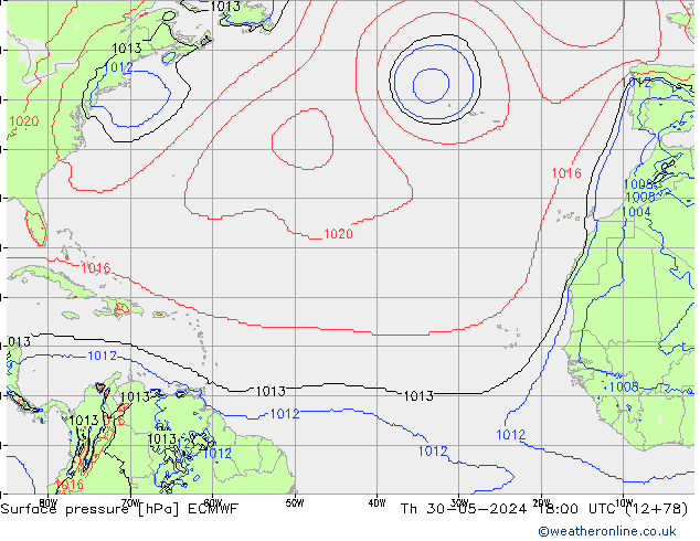 Pressione al suolo ECMWF gio 30.05.2024 18 UTC