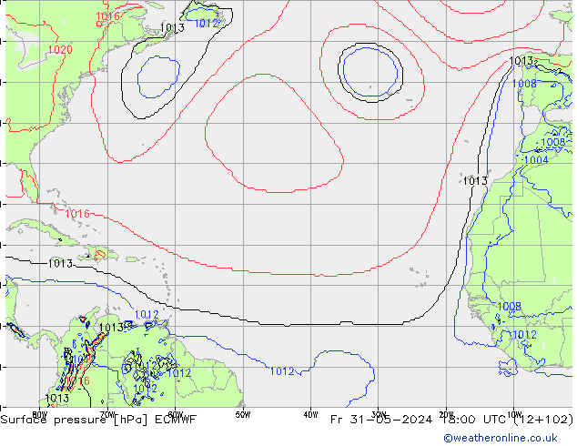 Luchtdruk (Grond) ECMWF vr 31.05.2024 18 UTC