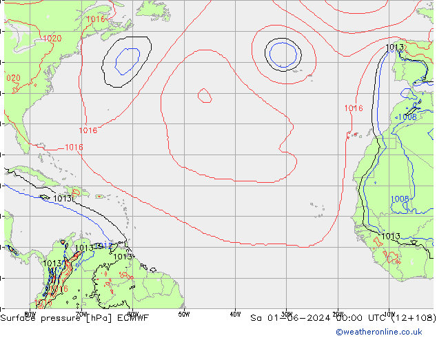 Presión superficial ECMWF sáb 01.06.2024 00 UTC