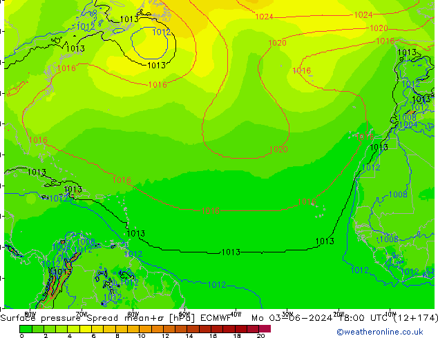 приземное давление Spread ECMWF пн 03.06.2024 18 UTC