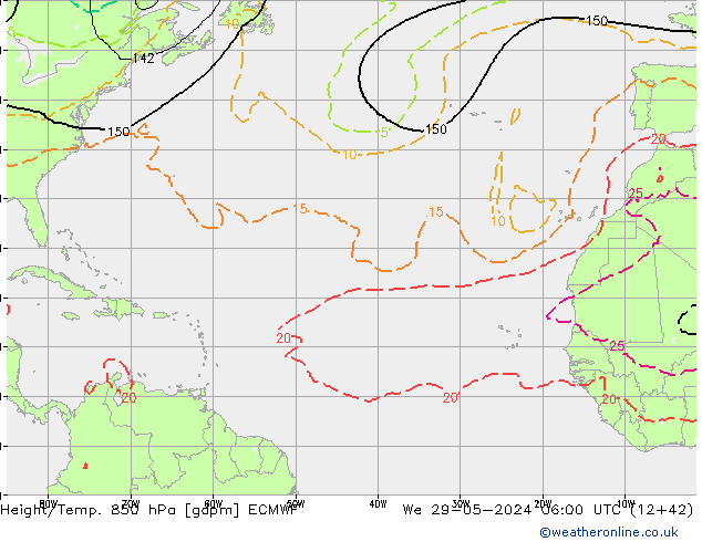 Height/Temp. 850 hPa ECMWF Qua 29.05.2024 06 UTC