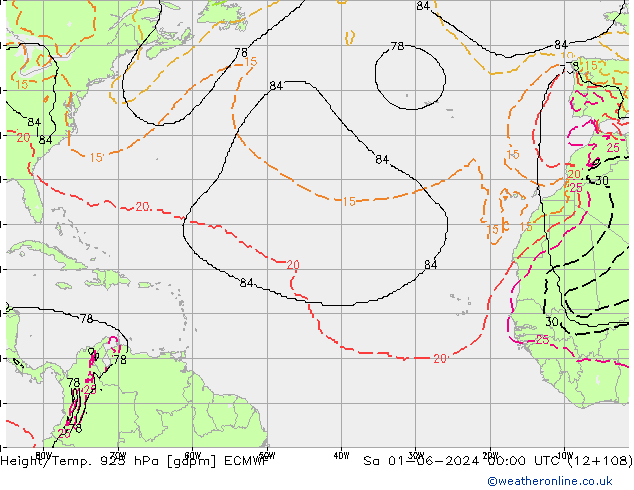 Geop./Temp. 925 hPa ECMWF sáb 01.06.2024 00 UTC