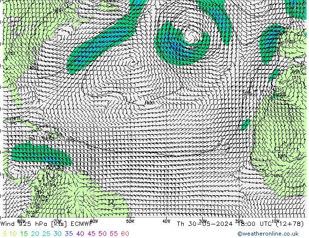 Vento 925 hPa ECMWF gio 30.05.2024 18 UTC