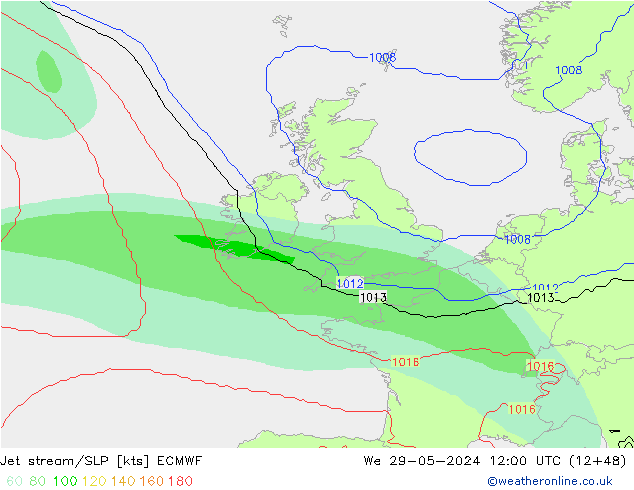 Prąd strumieniowy ECMWF śro. 29.05.2024 12 UTC