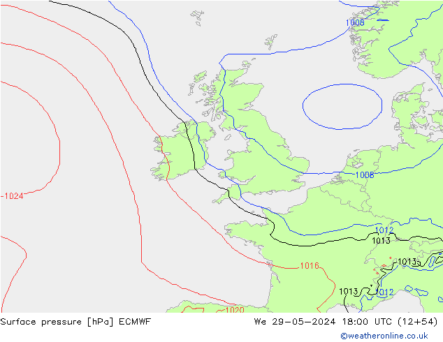 pressão do solo ECMWF Qua 29.05.2024 18 UTC