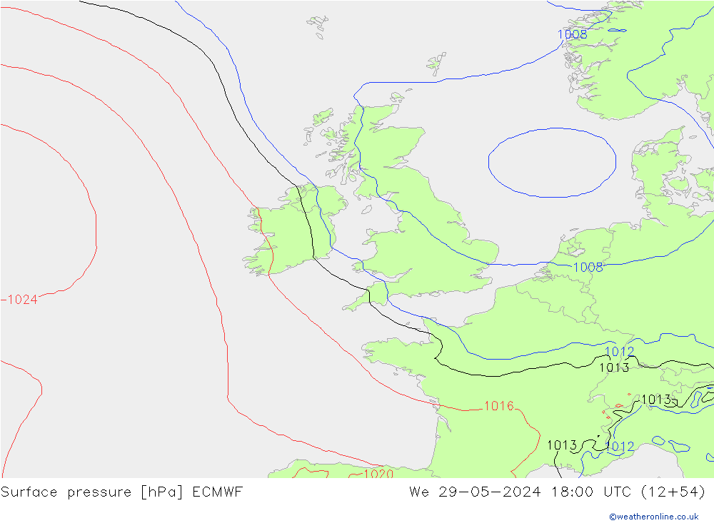 Surface pressure ECMWF We 29.05.2024 18 UTC