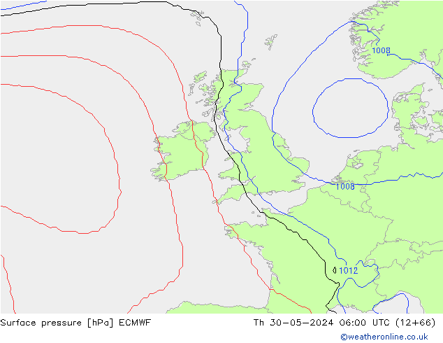 pressão do solo ECMWF Qui 30.05.2024 06 UTC