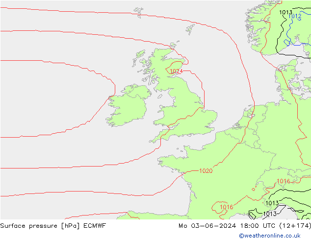 Surface pressure ECMWF Mo 03.06.2024 18 UTC