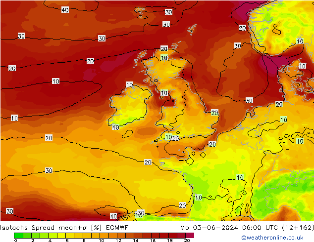 Isotachs Spread ECMWF пн 03.06.2024 06 UTC